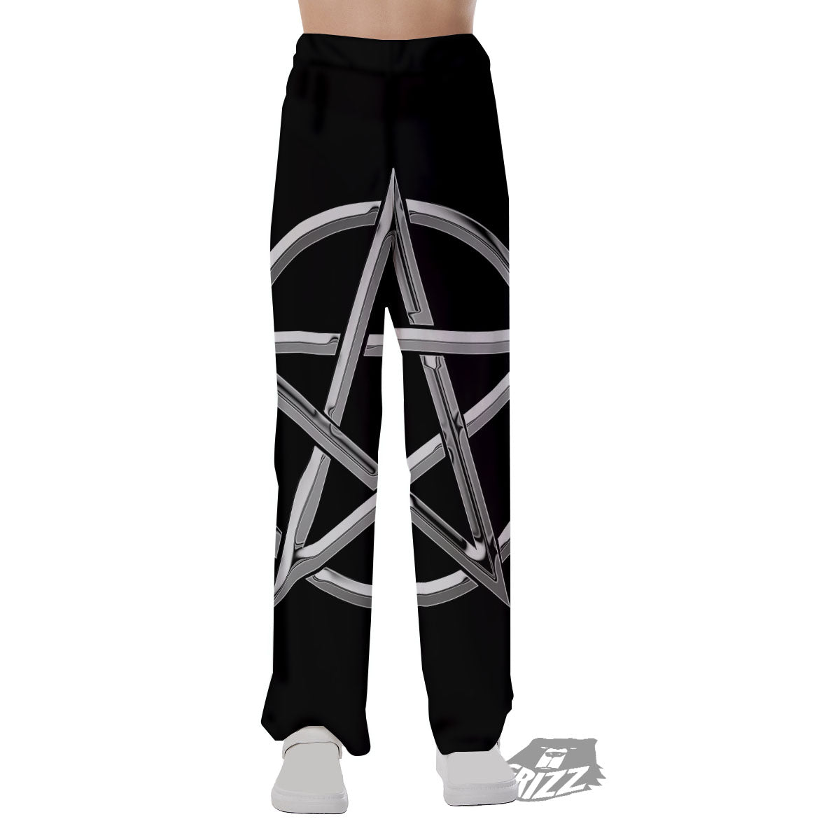 Pentagram Symbol White And Black Print Pajama Pants-grizzshop
