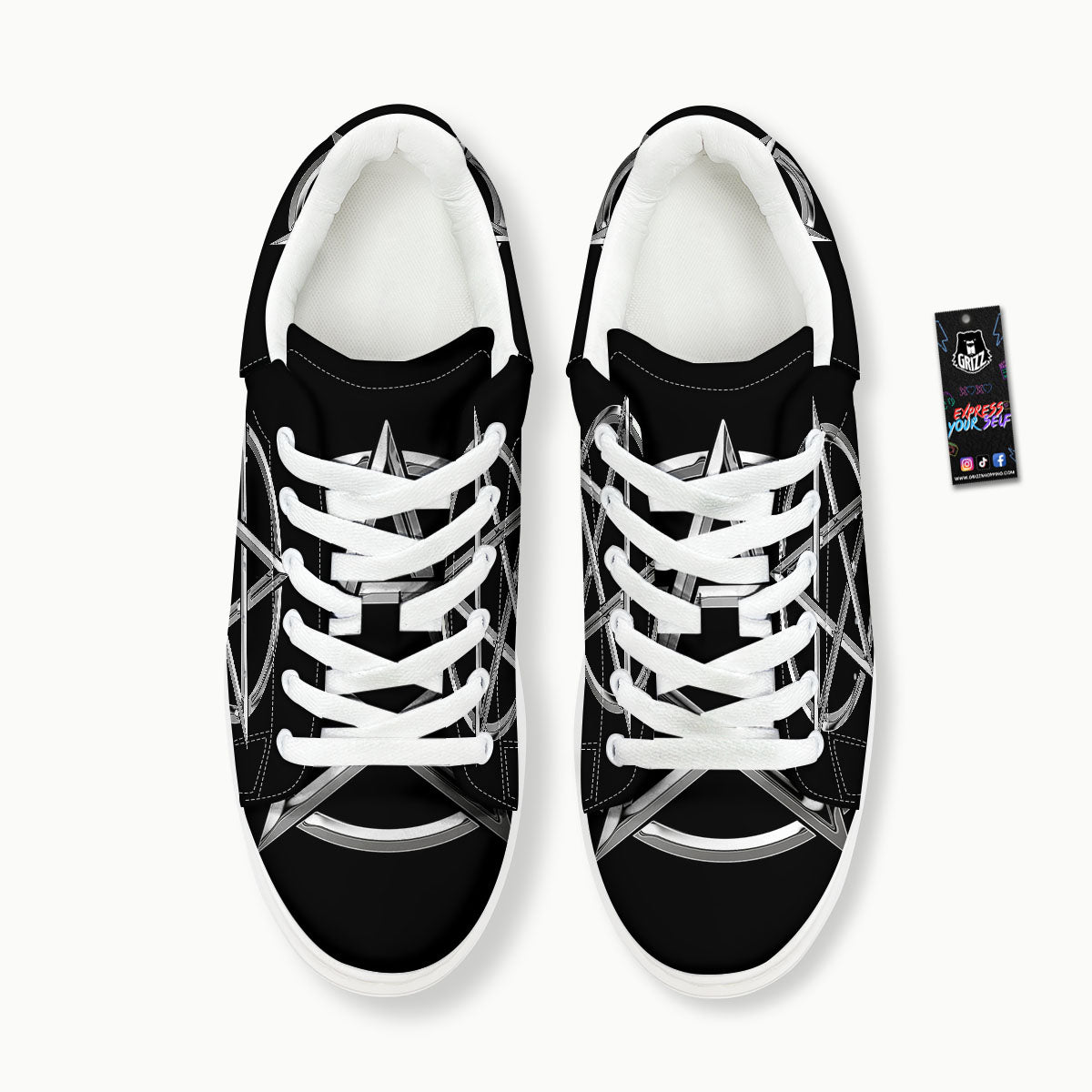 Pentagram Symbol White And Black Print Platform Shoes-grizzshop