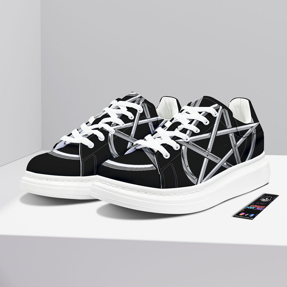 Pentagram Symbol White And Black Print Platform Shoes-grizzshop