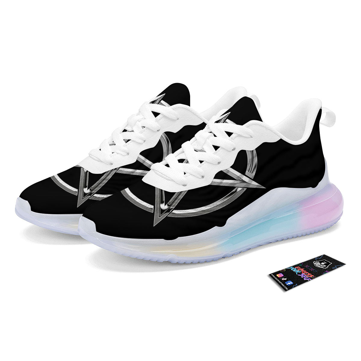 Pentagram Symbol White And Black Print Running Sneakers-grizzshop