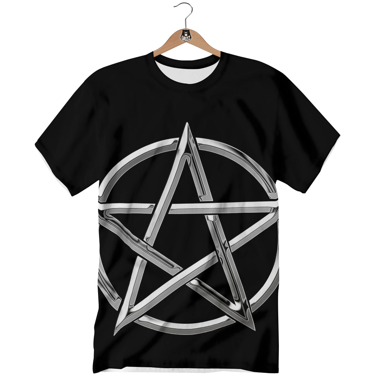 Pentagram Symbol White And Black Print T-Shirt-grizzshop