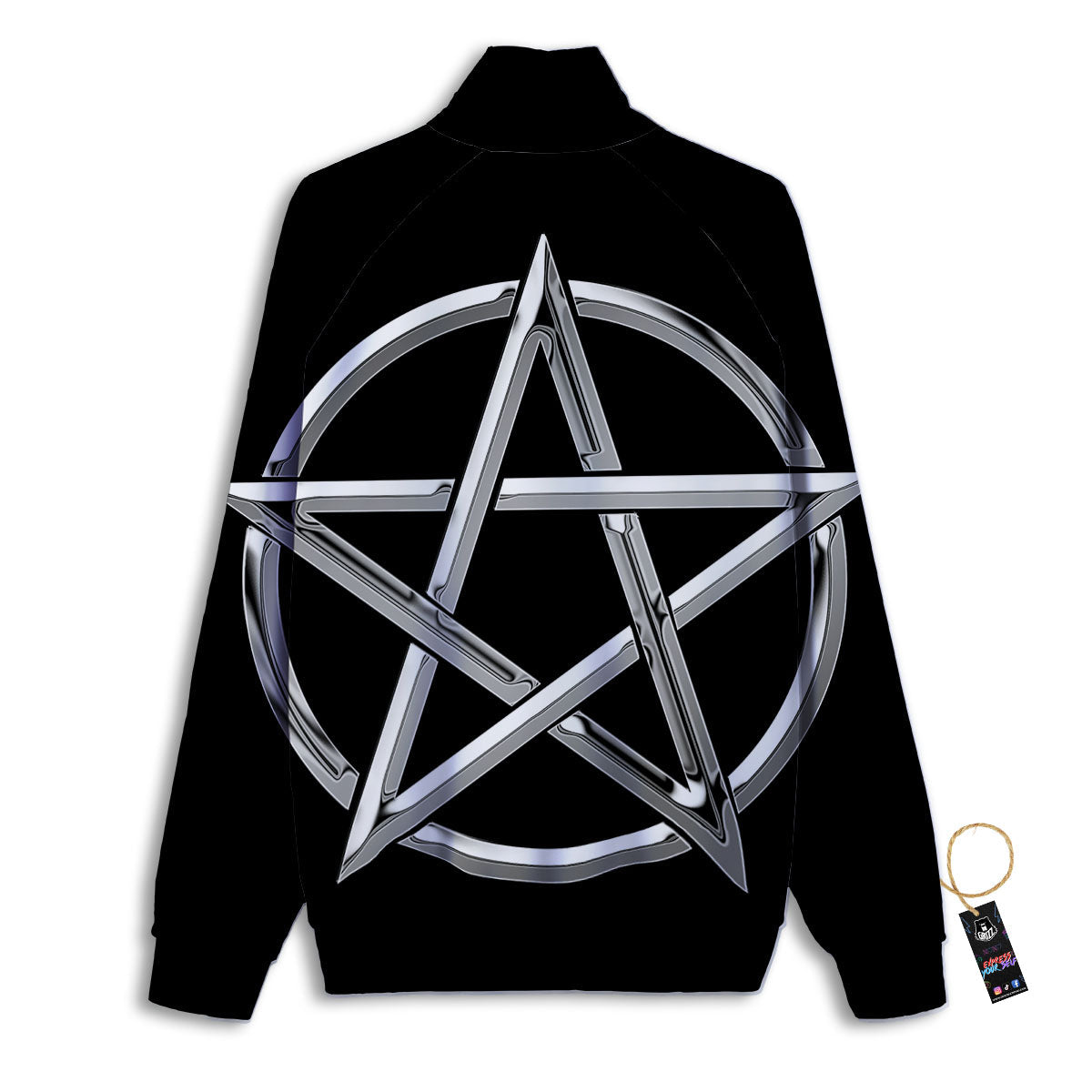 Pentagram Symbol White And Black Print Track Jacket-grizzshop
