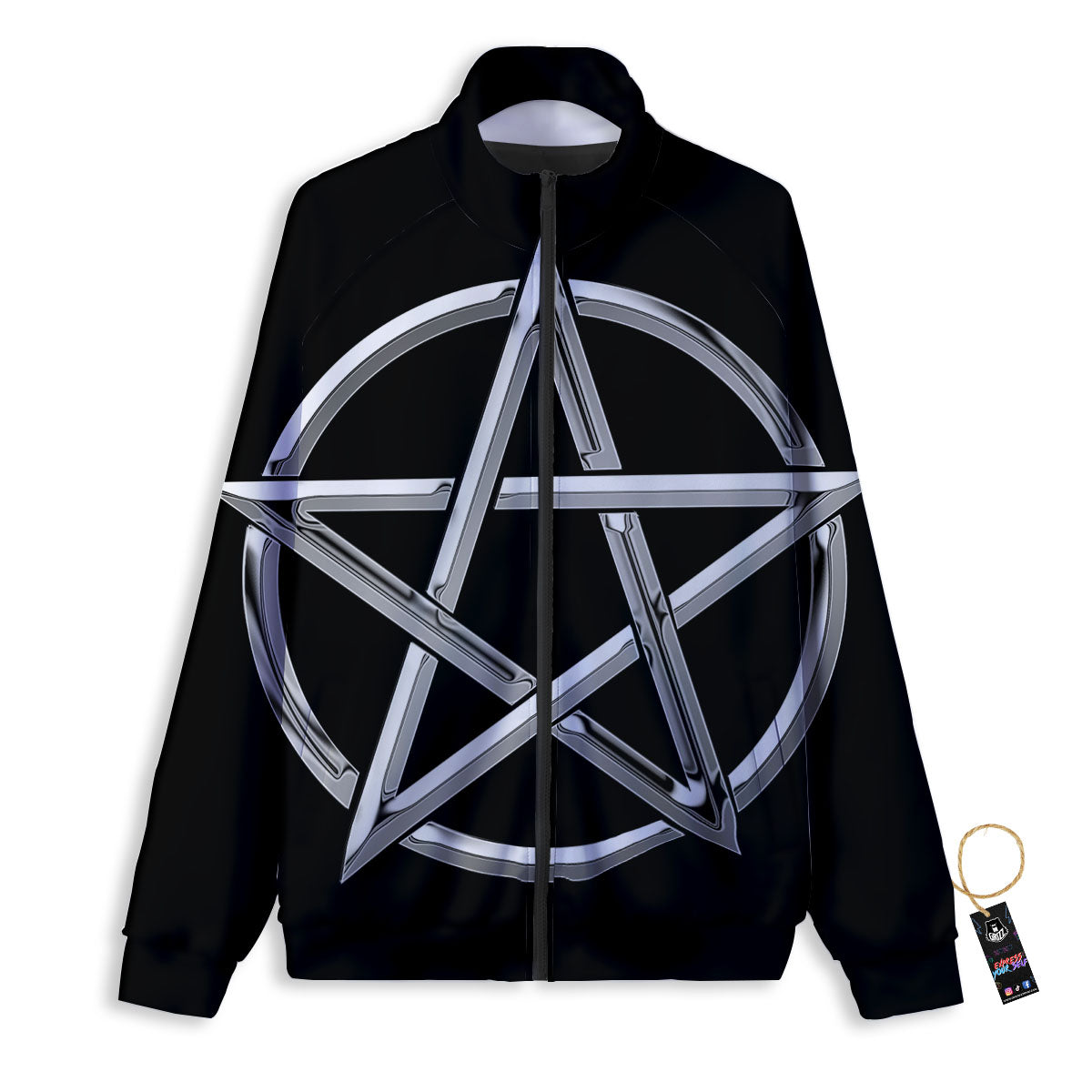 Pentagram Symbol White And Black Print Track Jacket-grizzshop
