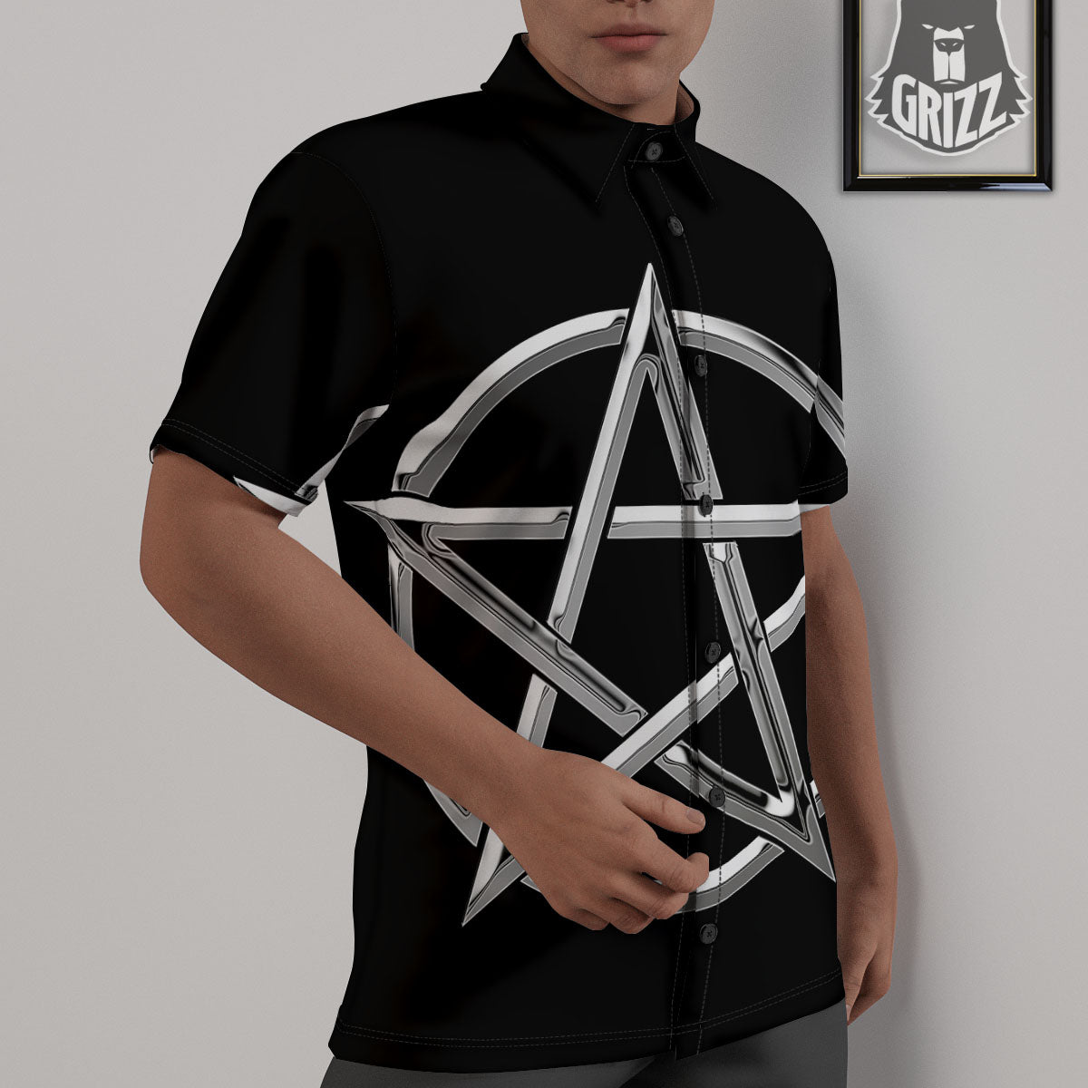 Pentagram Symbol White And Black Print Untucked Shirts-grizzshop