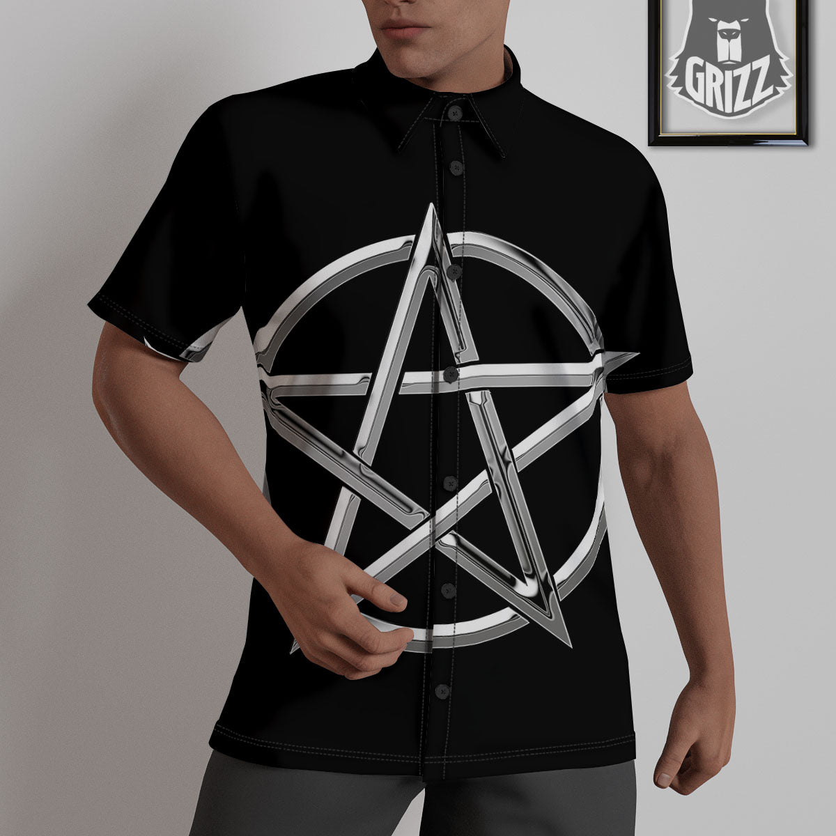 Pentagram Symbol White And Black Print Untucked Shirts-grizzshop