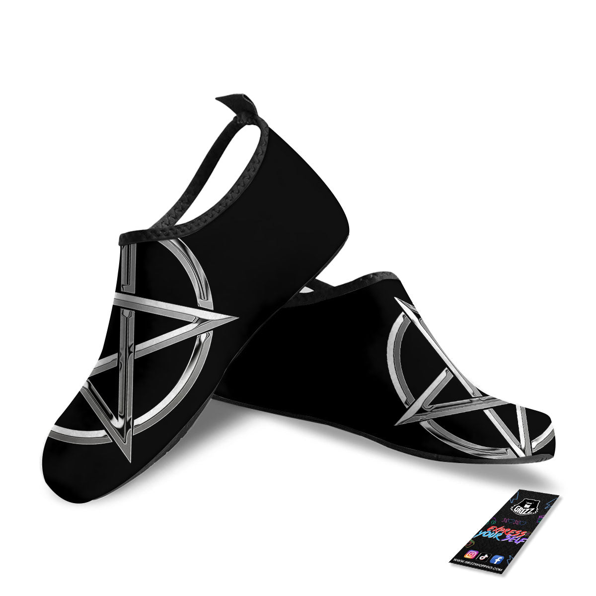 Pentagram Symbol White And Black Print Water Shoes-grizzshop