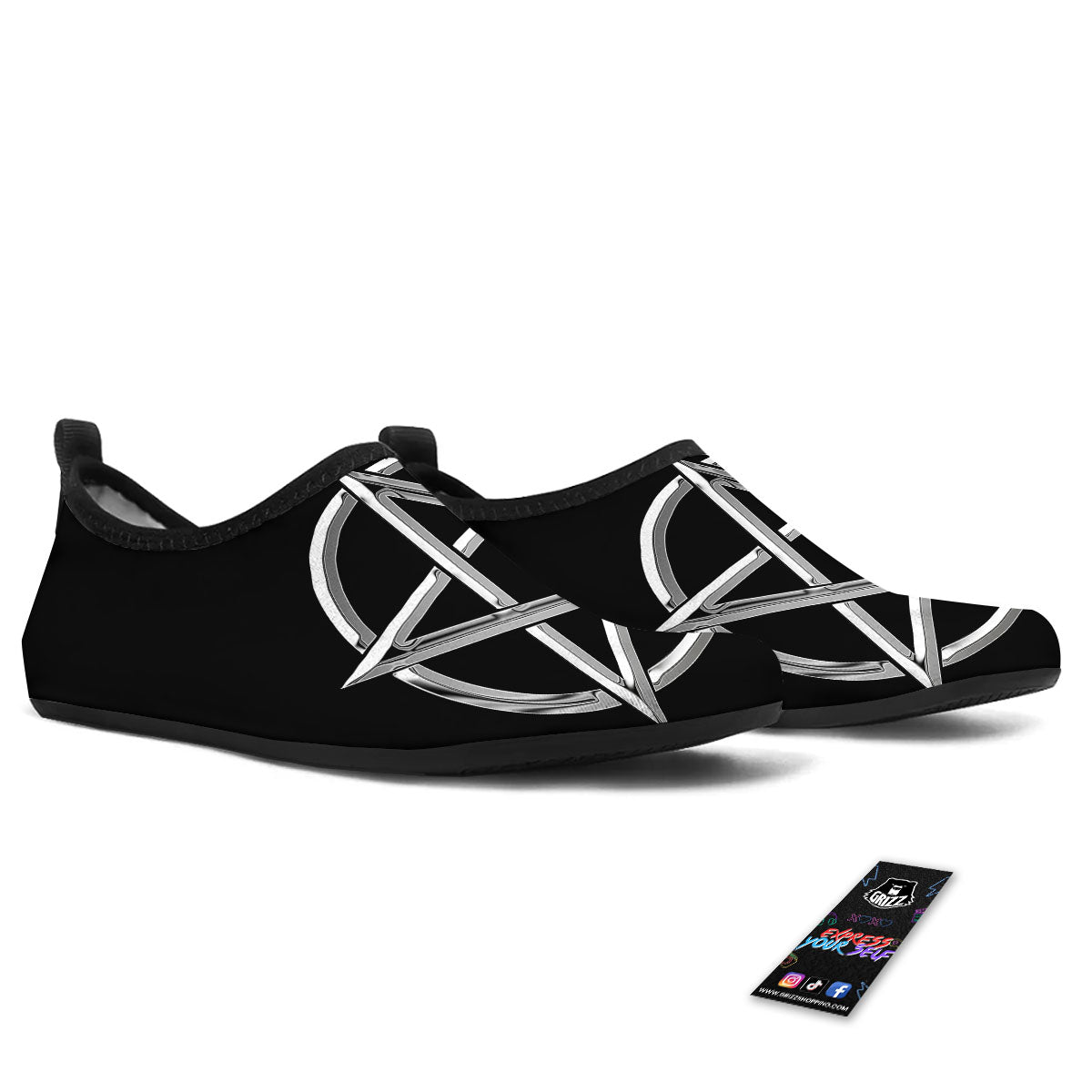 Pentagram Symbol White And Black Print Water Shoes-grizzshop