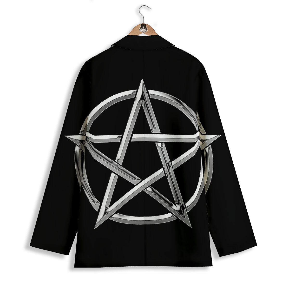 Pentagram Symbol White And Black Print Women's Blazer-grizzshop