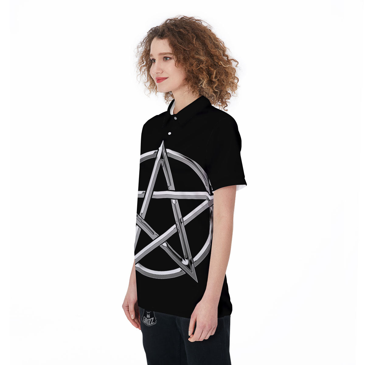Pentagram Symbol White And Black Print Women's Golf Shirts-grizzshop