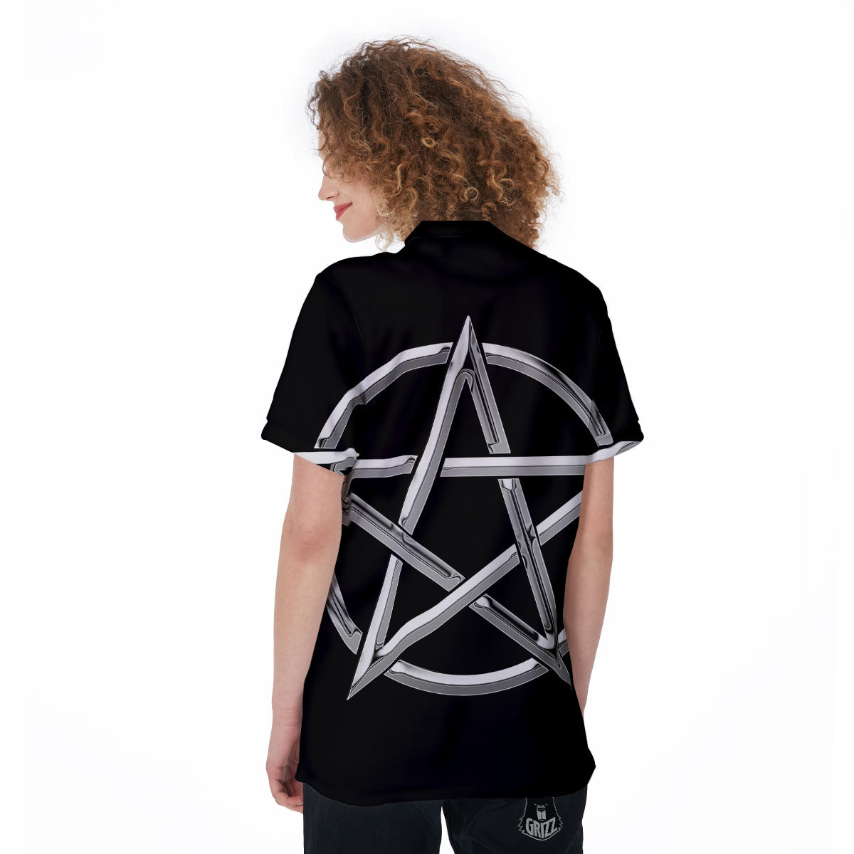 Pentagram Symbol White And Black Print Women's Golf Shirts-grizzshop