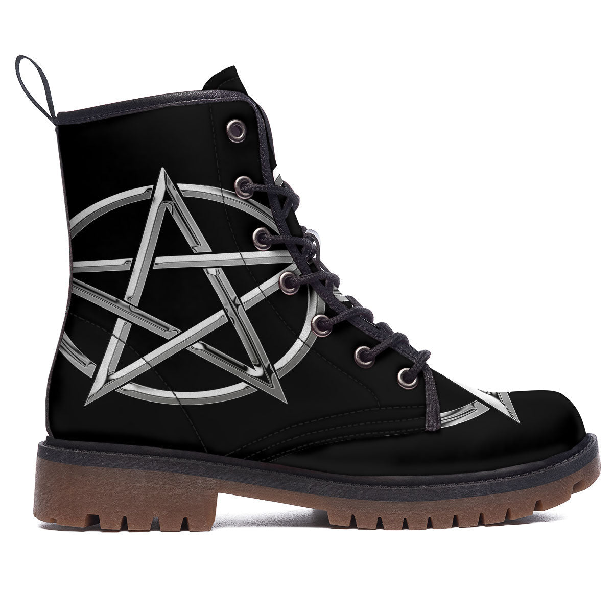 Pentagram Symbol White And Black Print Work Boots-grizzshop