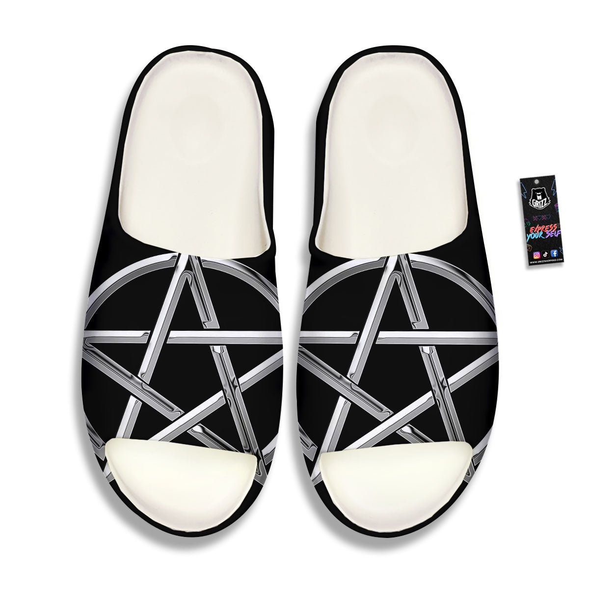 Pentagram Symbol White And Black Print Sandals-grizzshop