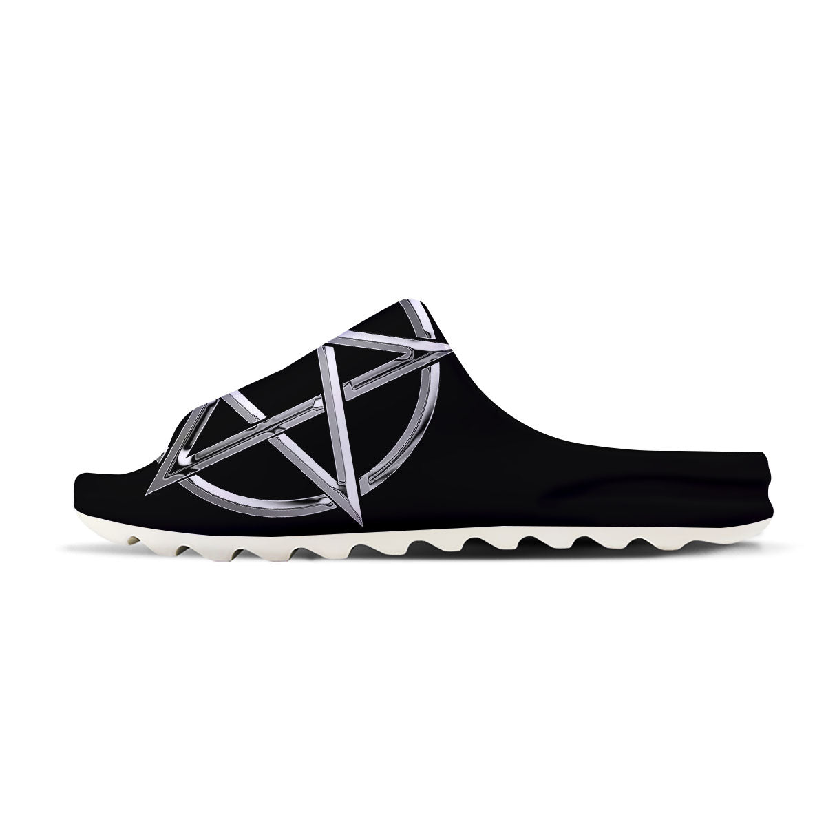 Pentagram Symbol White And Black Print Sandals-grizzshop