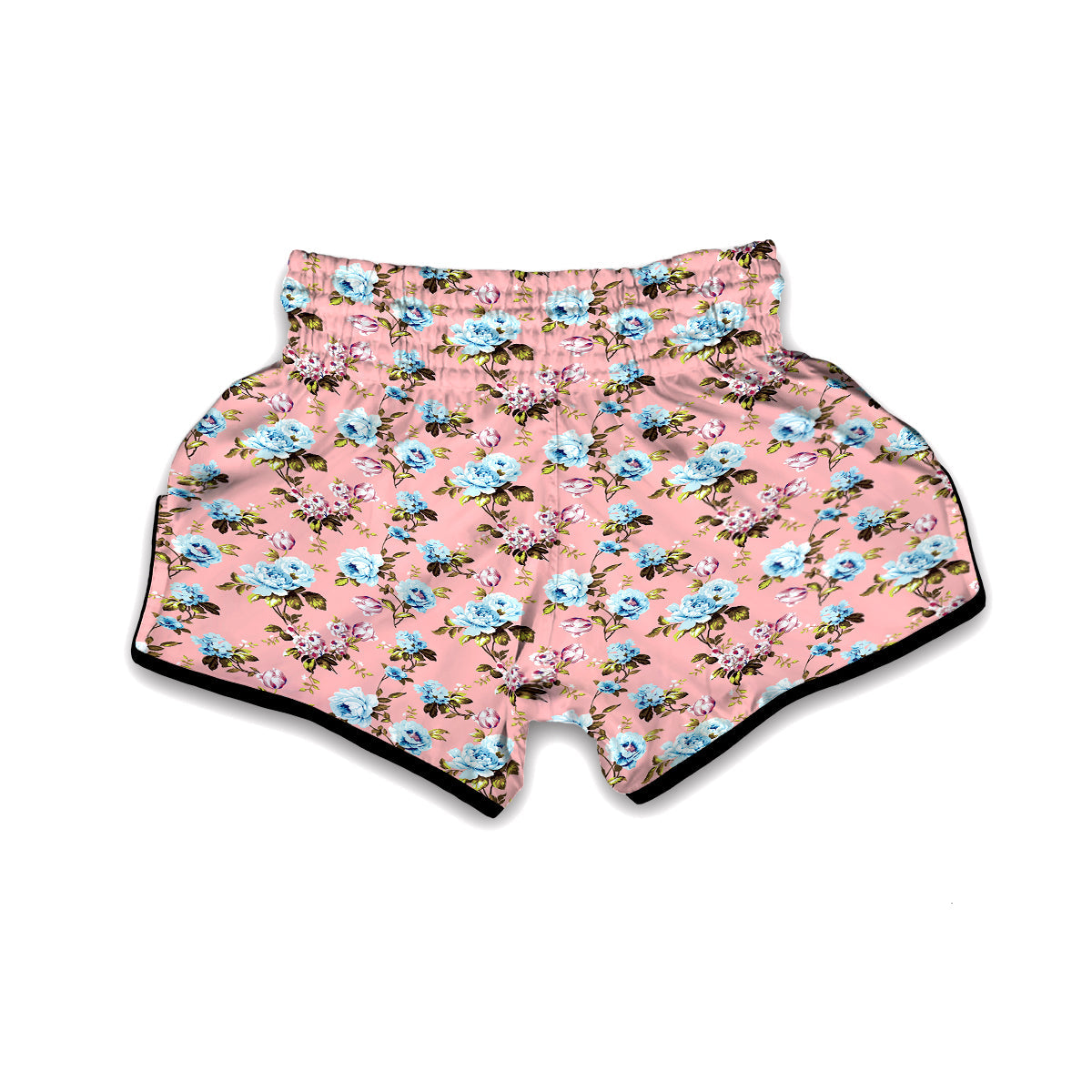 Peony Blue And Pink Print Pattern Muay Thai Boxing Shorts-grizzshop