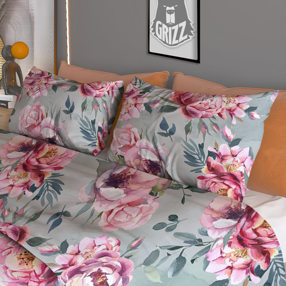 Peony Floral Pink Vintage Print Pattern Duvet Cover Bedding Set