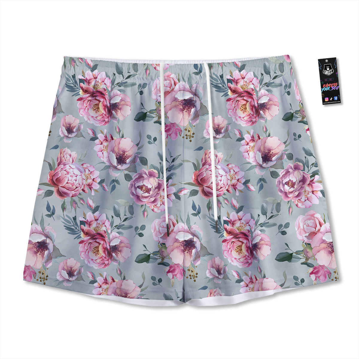 Peony Floral Pink Vintage Print Pattern Mesh Shorts