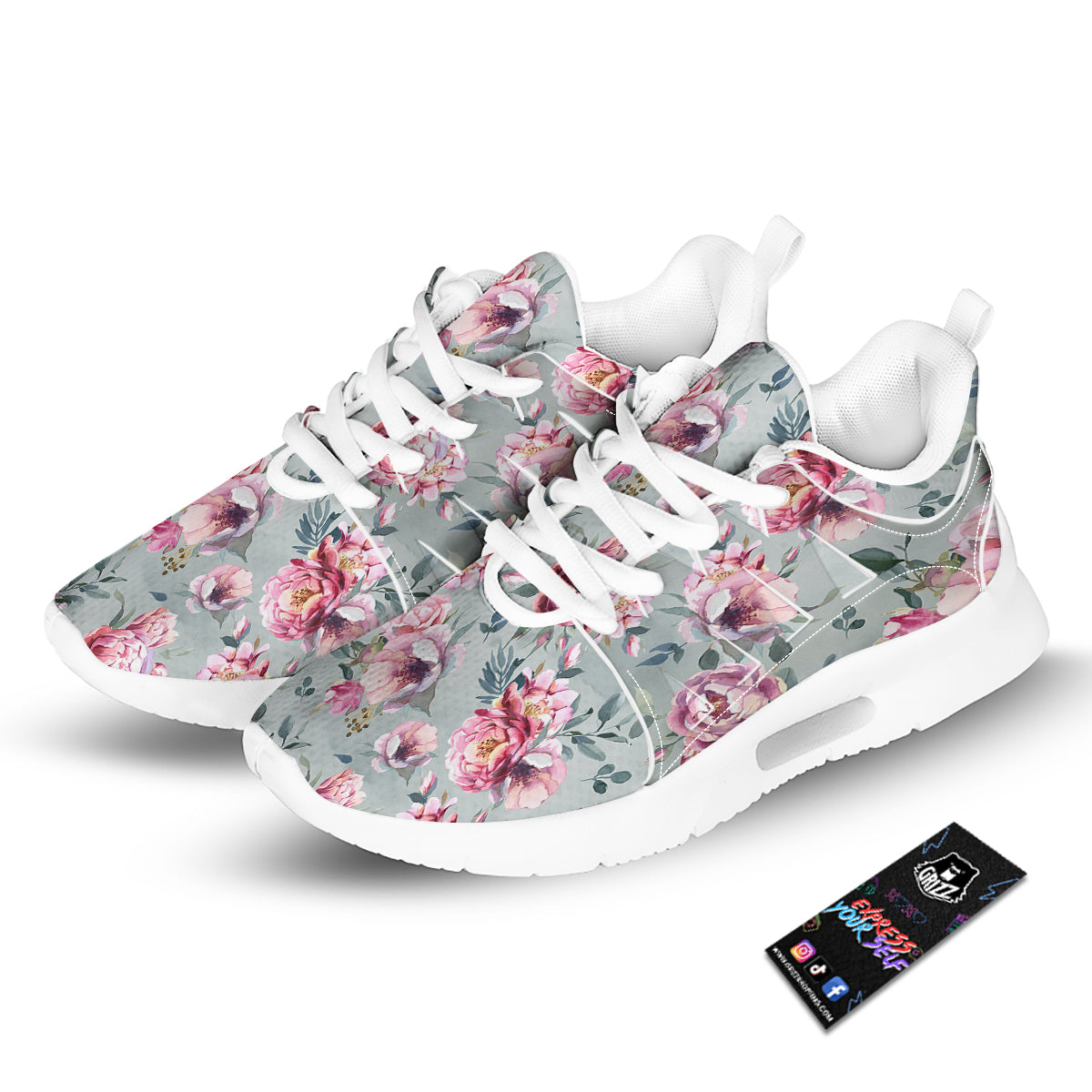 Peony Floral Pink Vintage Print Pattern Tennis Shoes-grizzshop