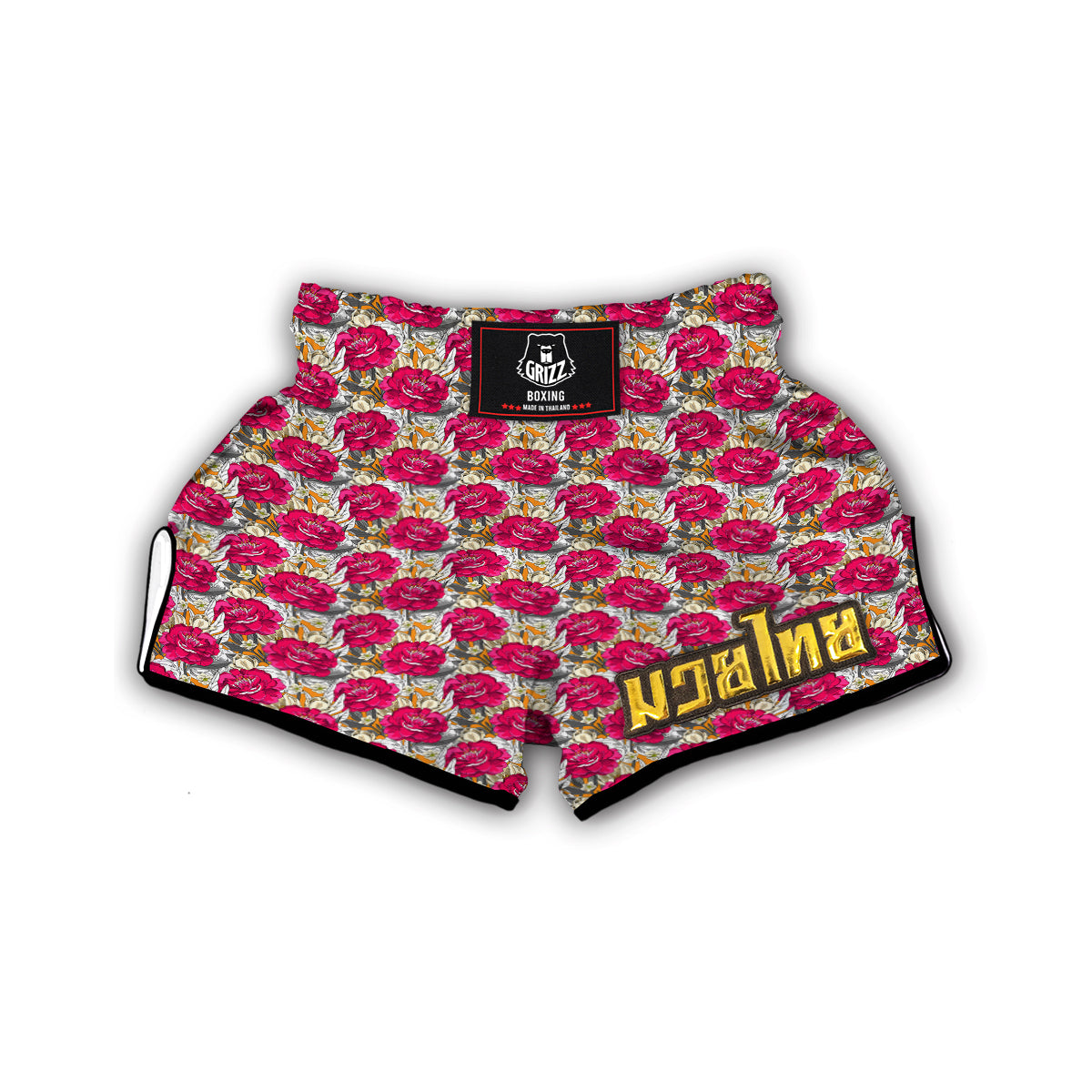 Peony Hand Drawn Print Pattern Muay Thai Boxing Shorts-grizzshop