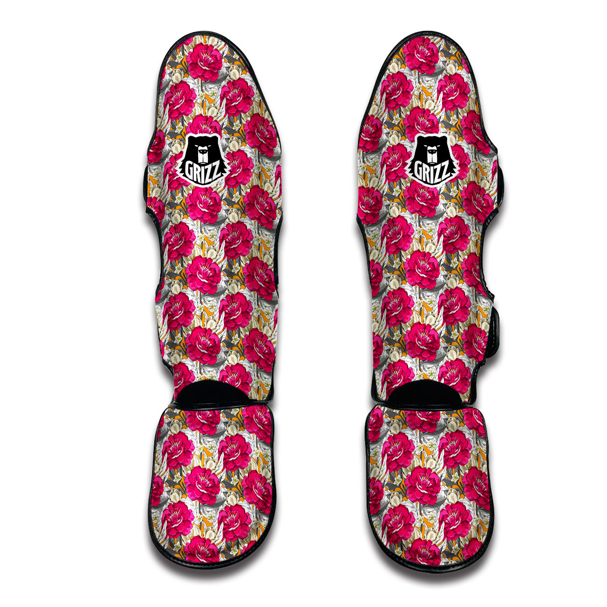 Peony Hand Drawn Print Pattern Muay Thai Shin Guards-grizzshop