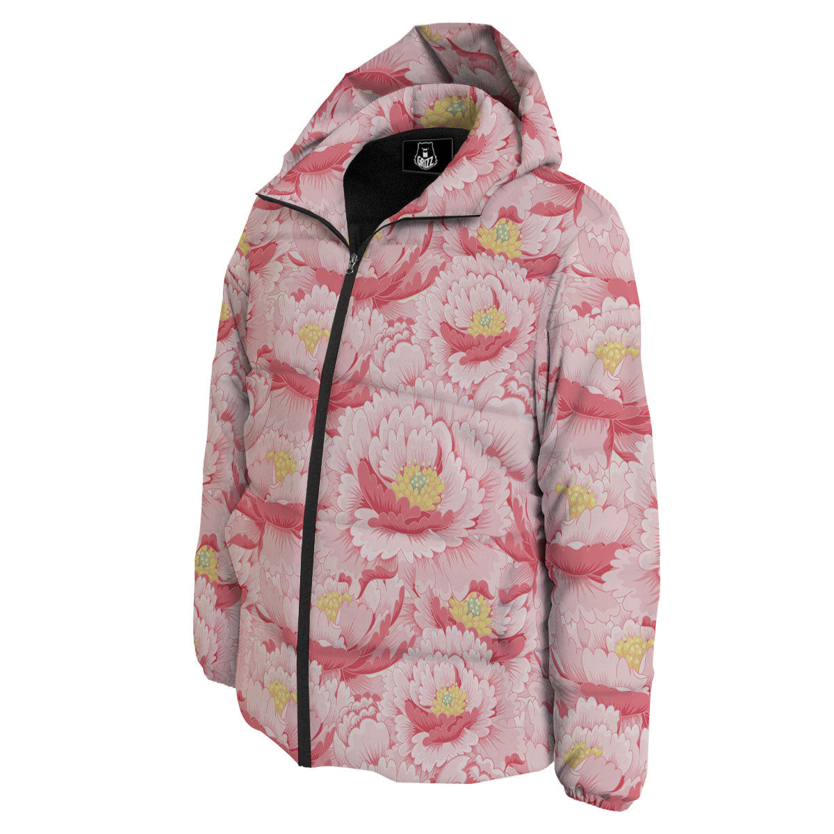 Peony Japanese Print Down Jacket-grizzshop