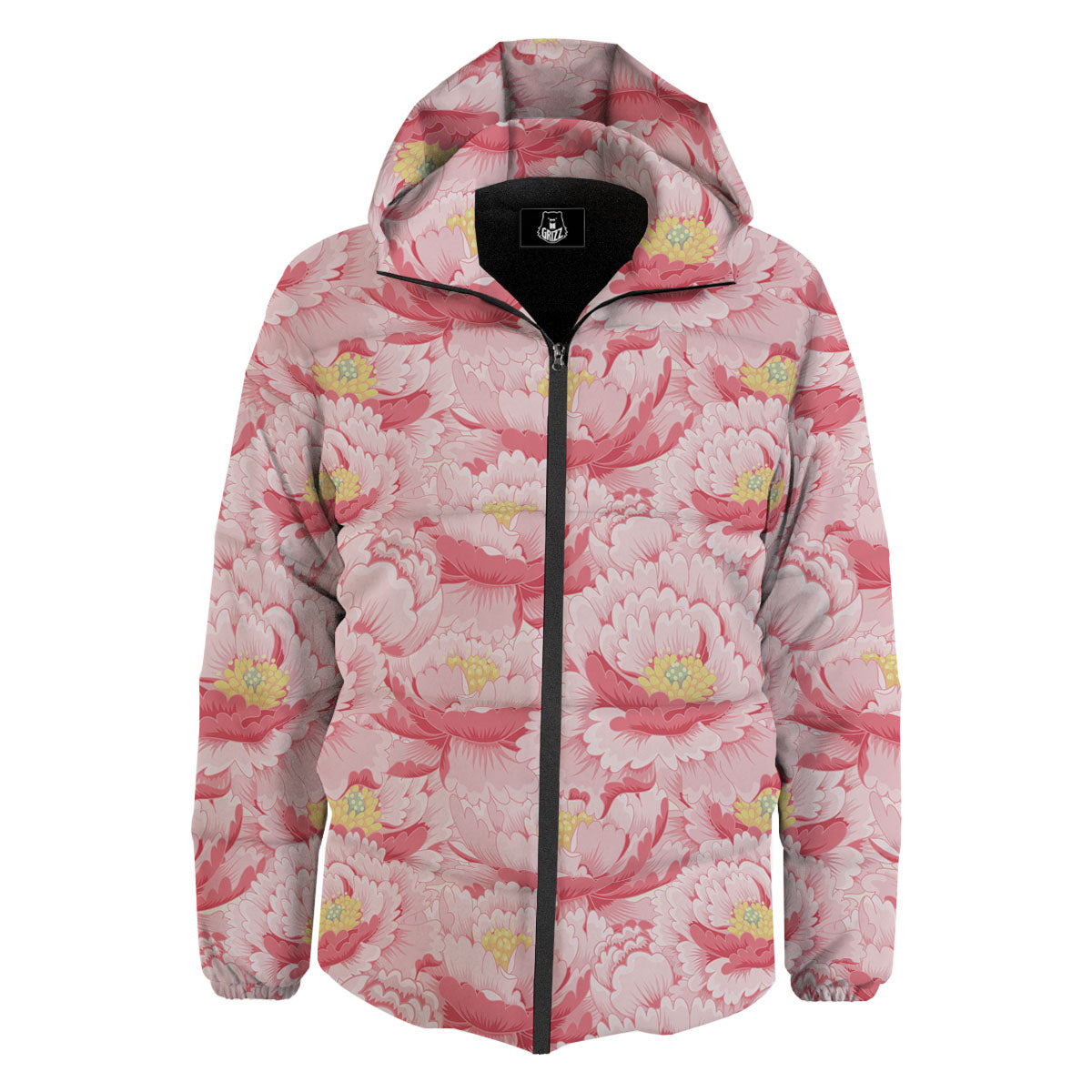 Peony Japanese Print Down Jacket-grizzshop