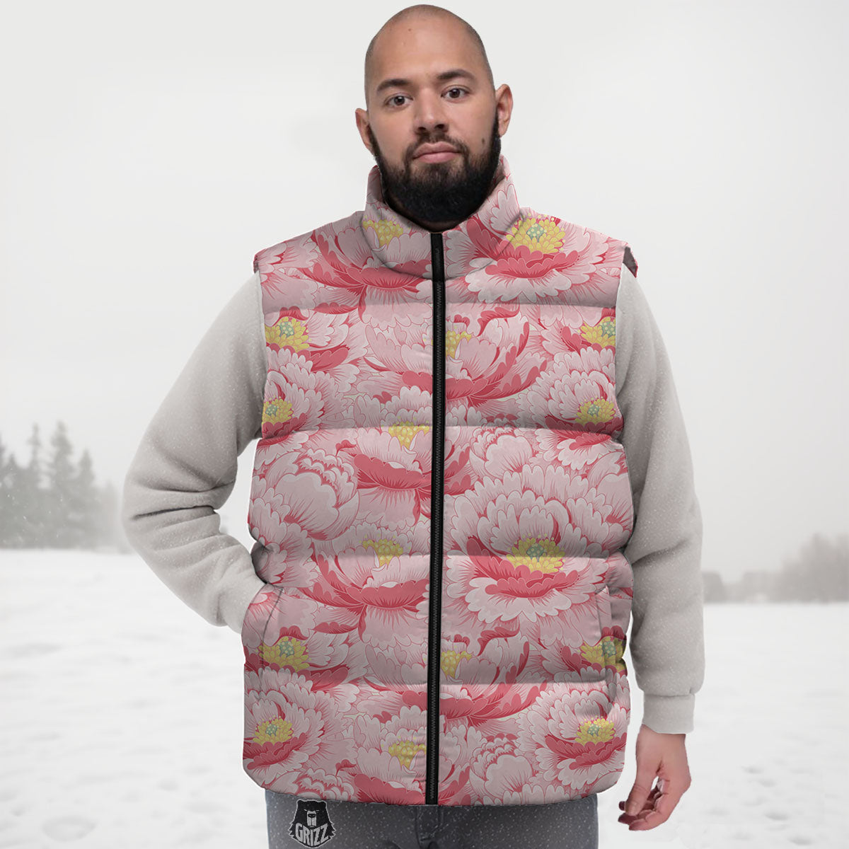 Peony Japanese Print Down Vest