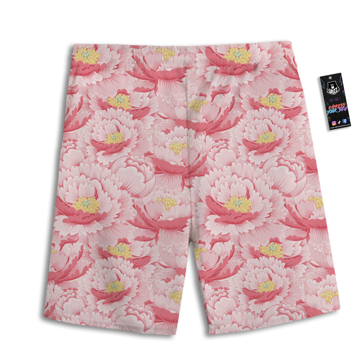 Peony Japanese Print Men's Athletic Shorts