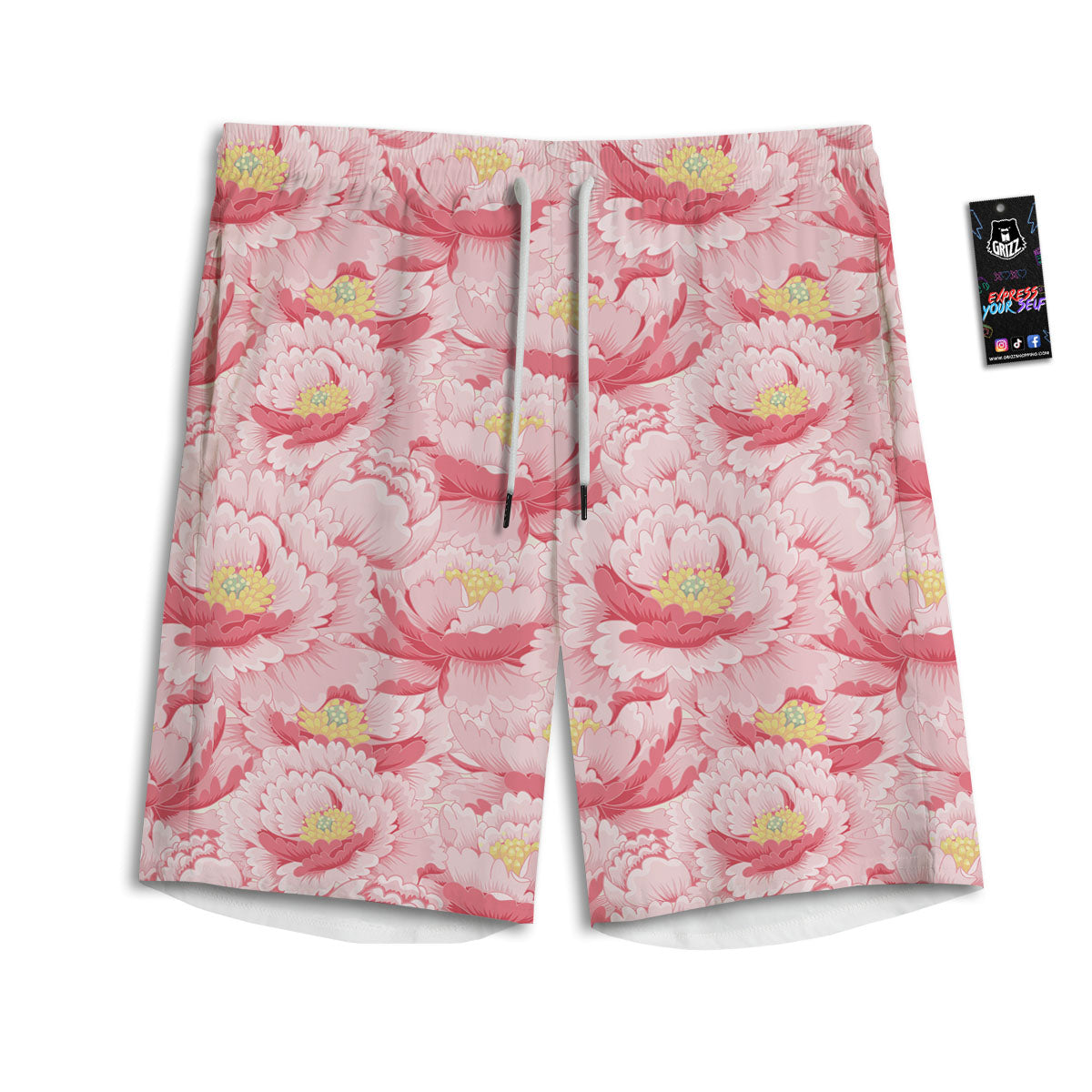 Peony Japanese Print Men's Athletic Shorts