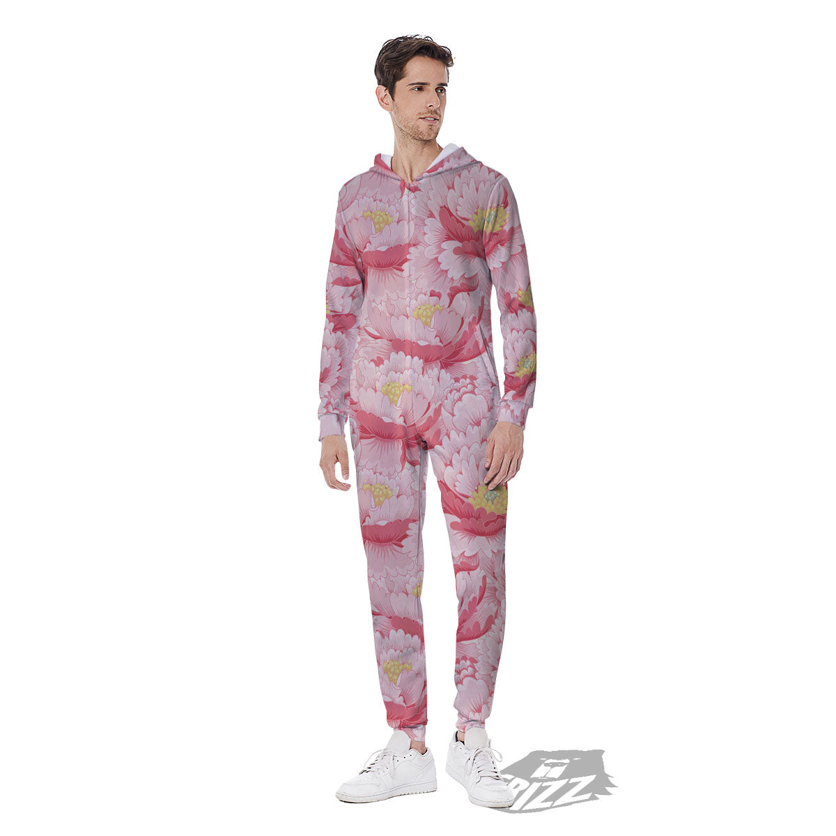Peony Japanese Print Men's Jumpsuit-grizzshop
