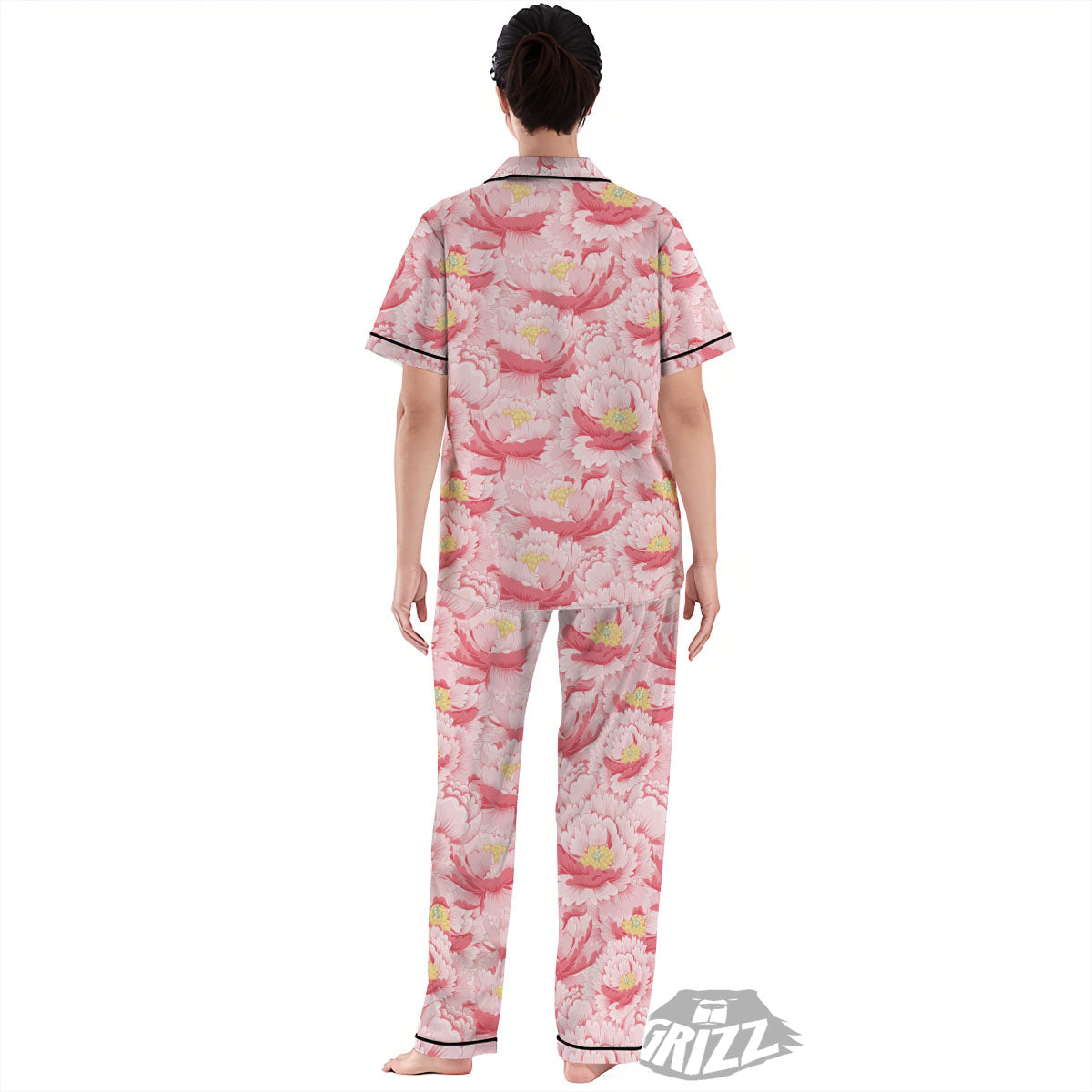 Peony Japanese Print Women's Pajamas Set-grizzshop