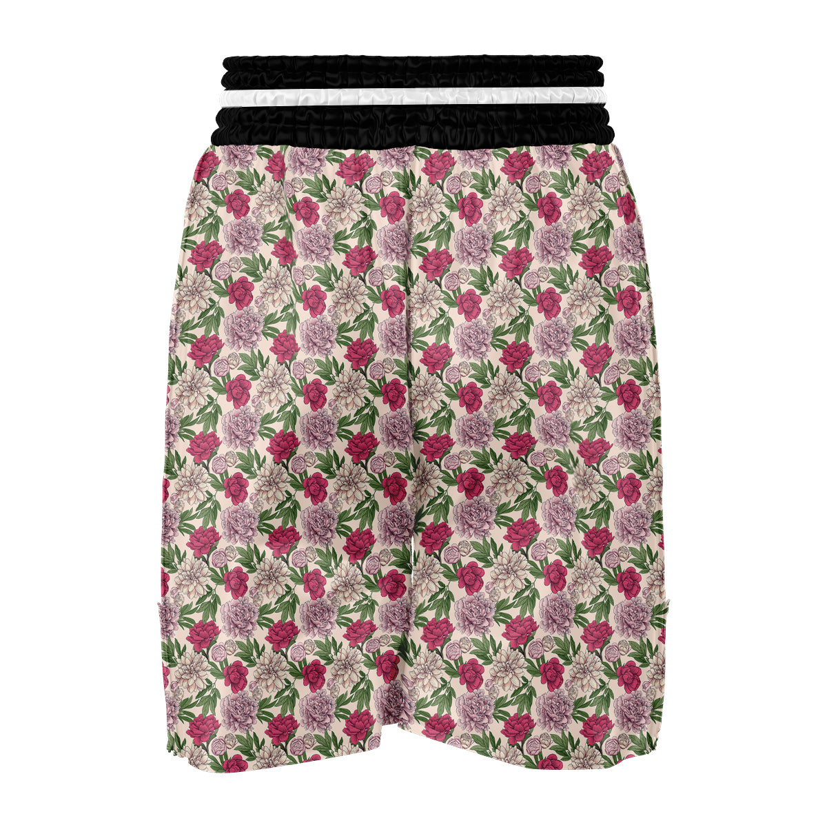 Peony Pink And Beige Print Pattern Boxing Shorts-grizzshop