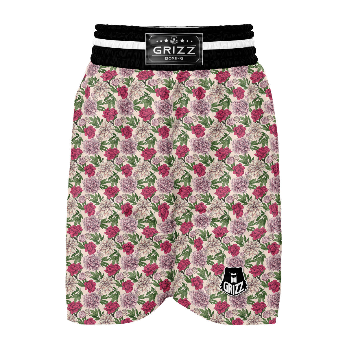 Peony Pink And Beige Print Pattern Boxing Shorts-grizzshop