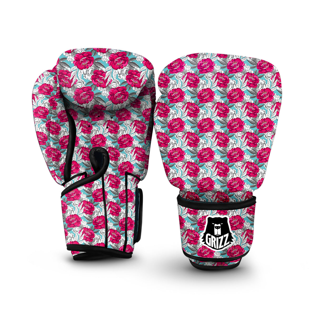 Peony Pink Hand Drawn Print Pattern Boxing Gloves-grizzshop