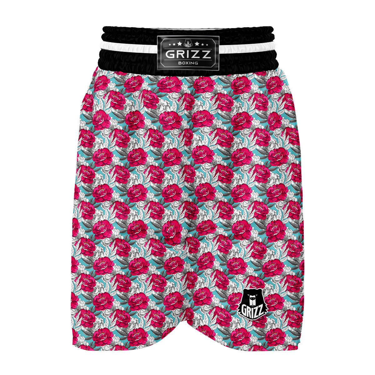 Peony Pink Hand Drawn Print Pattern Boxing Shorts-grizzshop