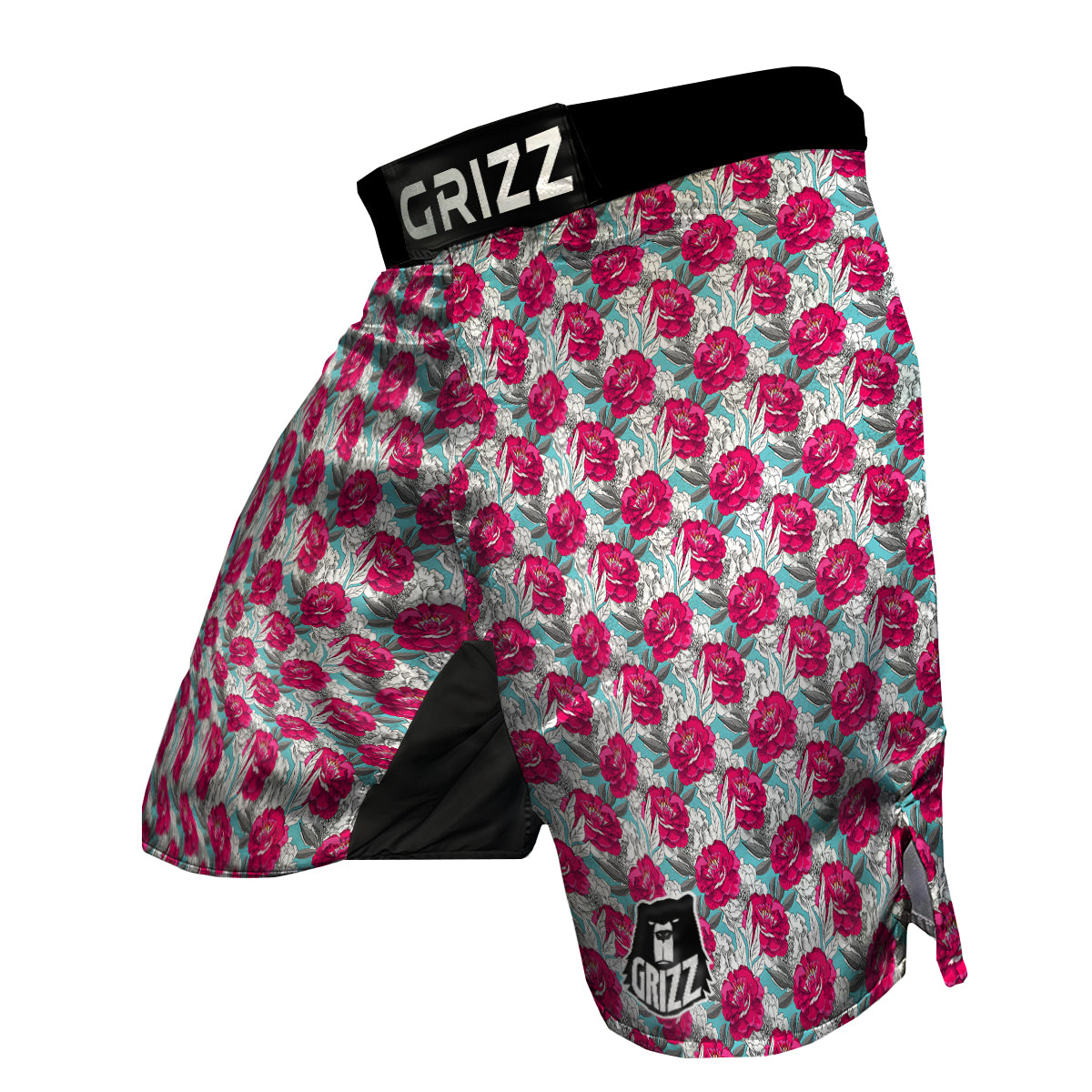 Peony Pink Hand Drawn Print Pattern MMA Shorts-grizzshop