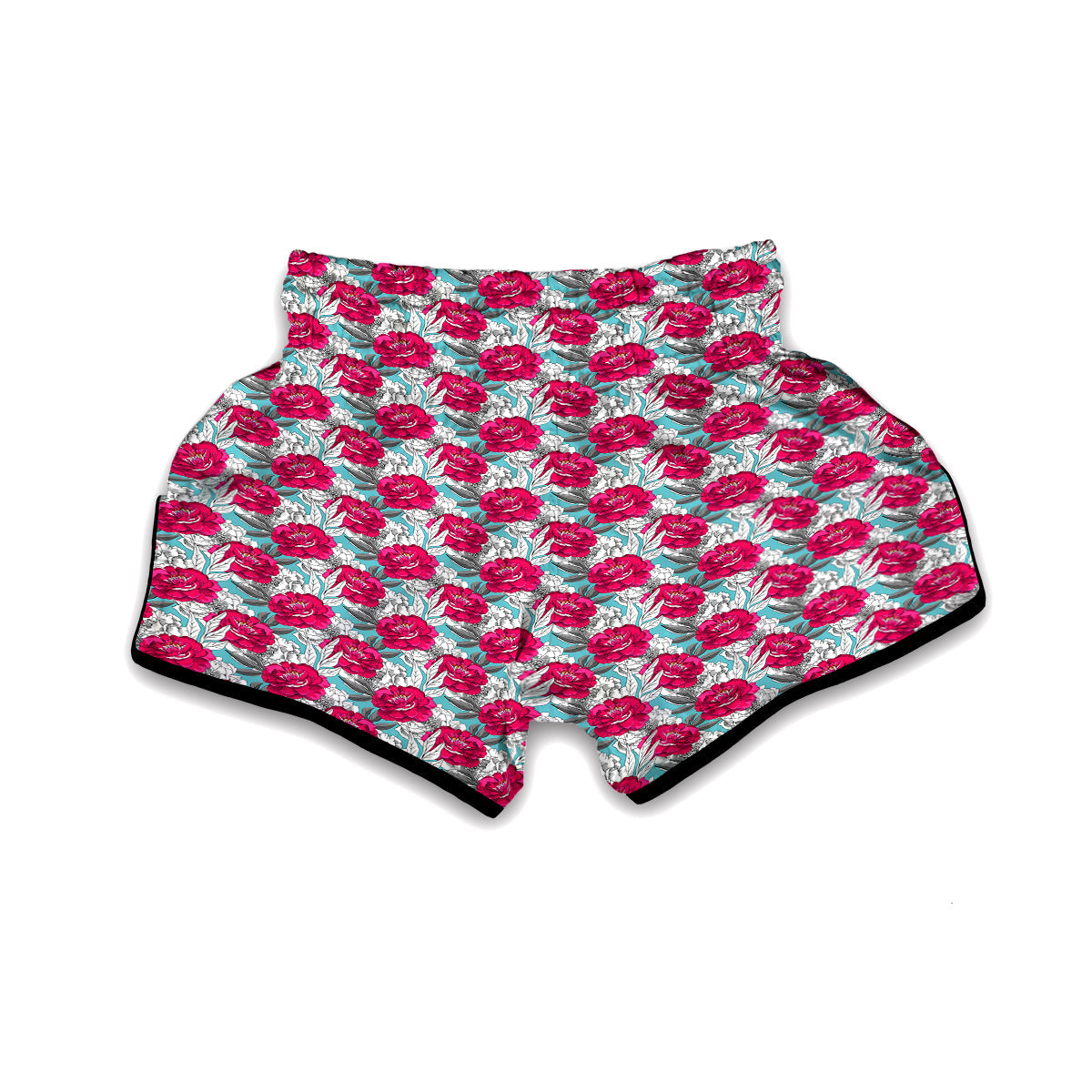 Peony Pink Hand Drawn Print Pattern Muay Thai Boxing Shorts-grizzshop