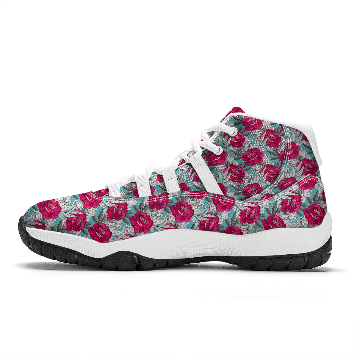 Peony Pink Hand Drawn Print Pattern White Bball Shoes-grizzshop