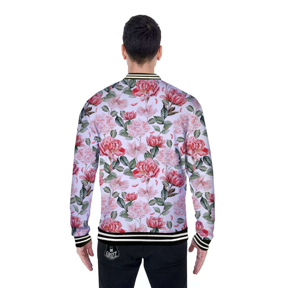 Peony Pink Print Pattern Baseball Jacket-grizzshop