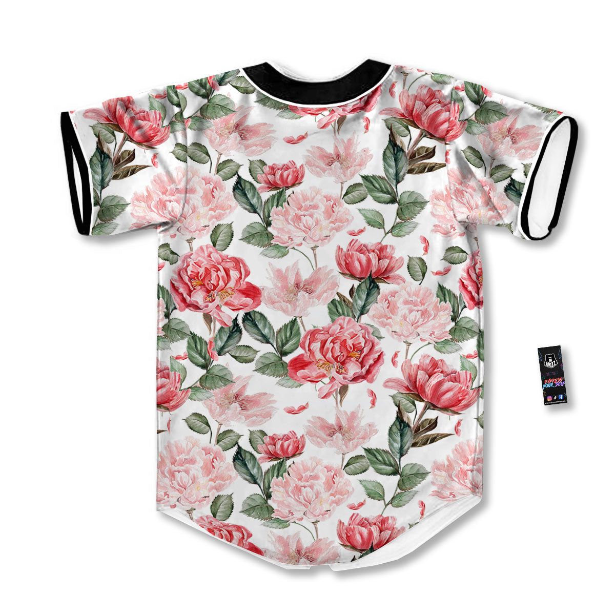 Peony Pink Print Pattern Baseball Jersey-grizzshop