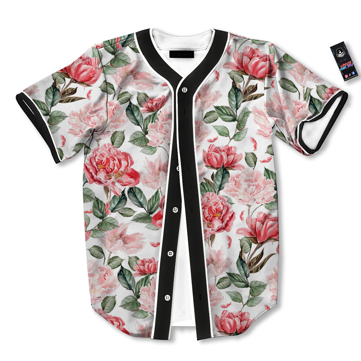 Peony Pink Print Pattern Baseball Jersey-grizzshop