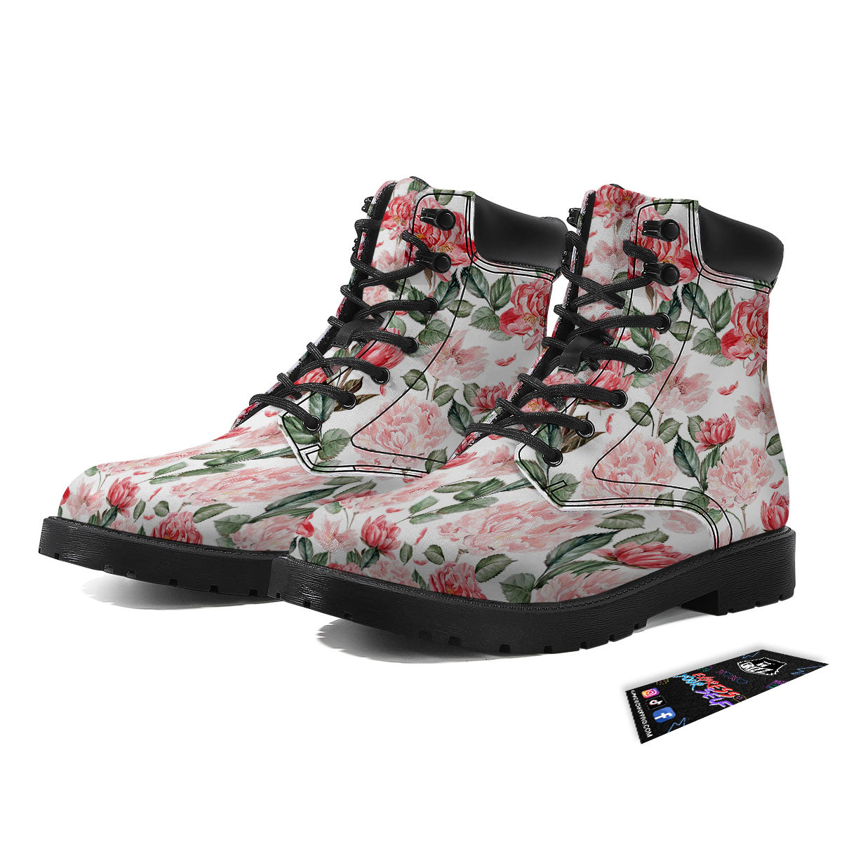 Peony Pink Print Pattern Boots-grizzshop
