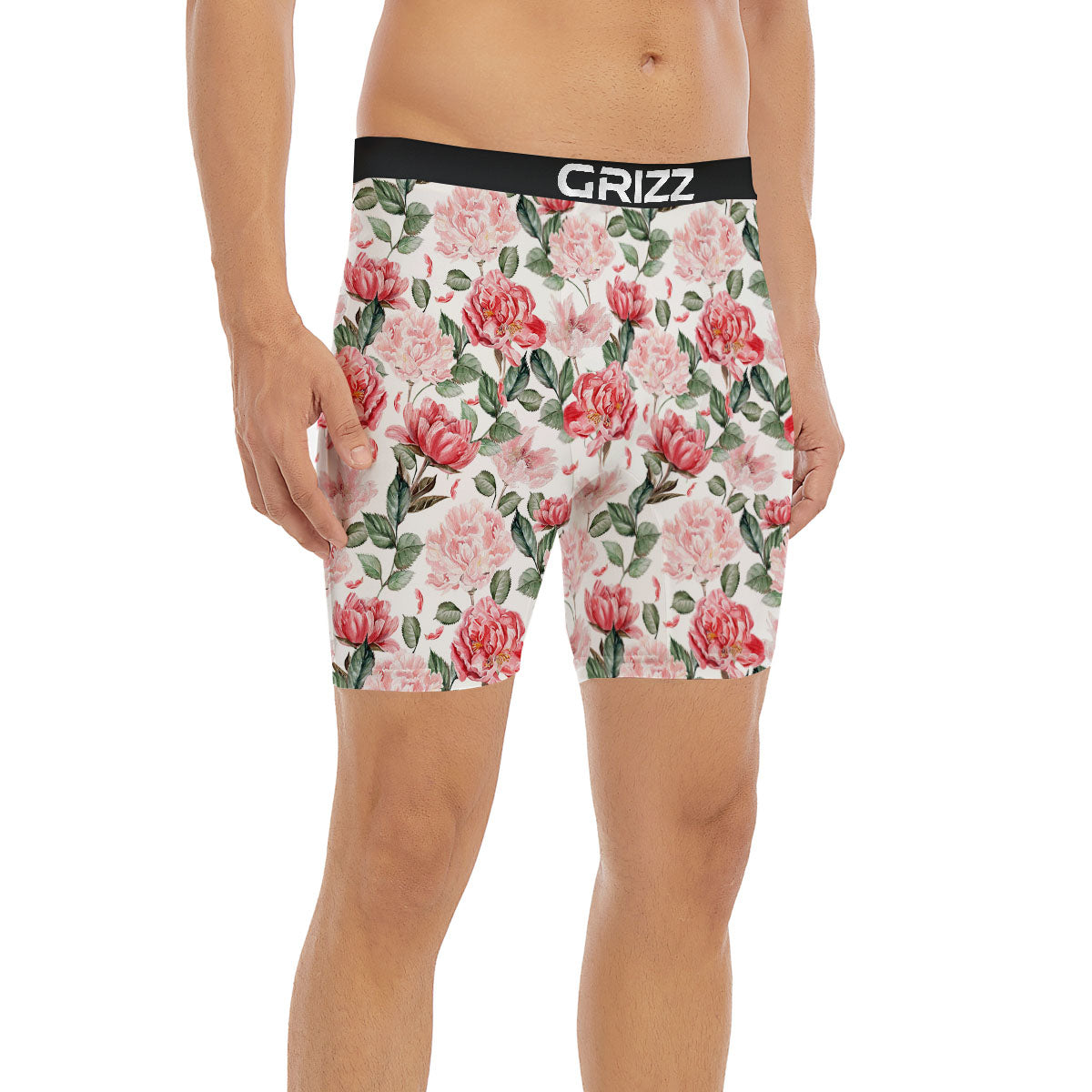 Peony Pink Print Pattern Boxer Briefs-grizzshop