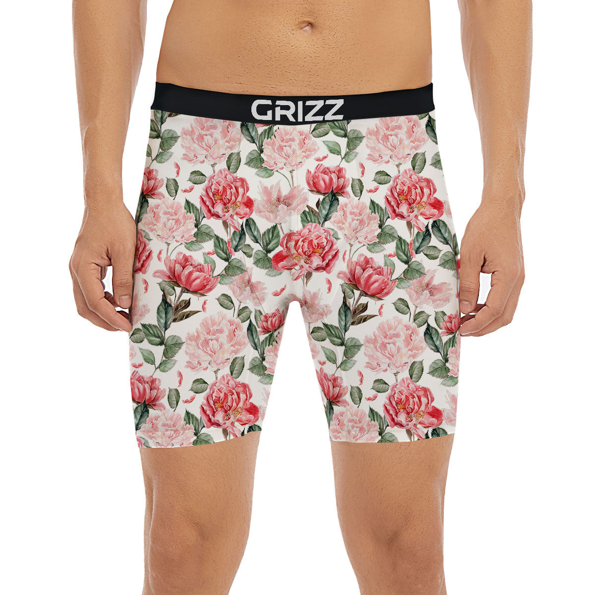 Peony Pink Print Pattern Boxer Briefs-grizzshop