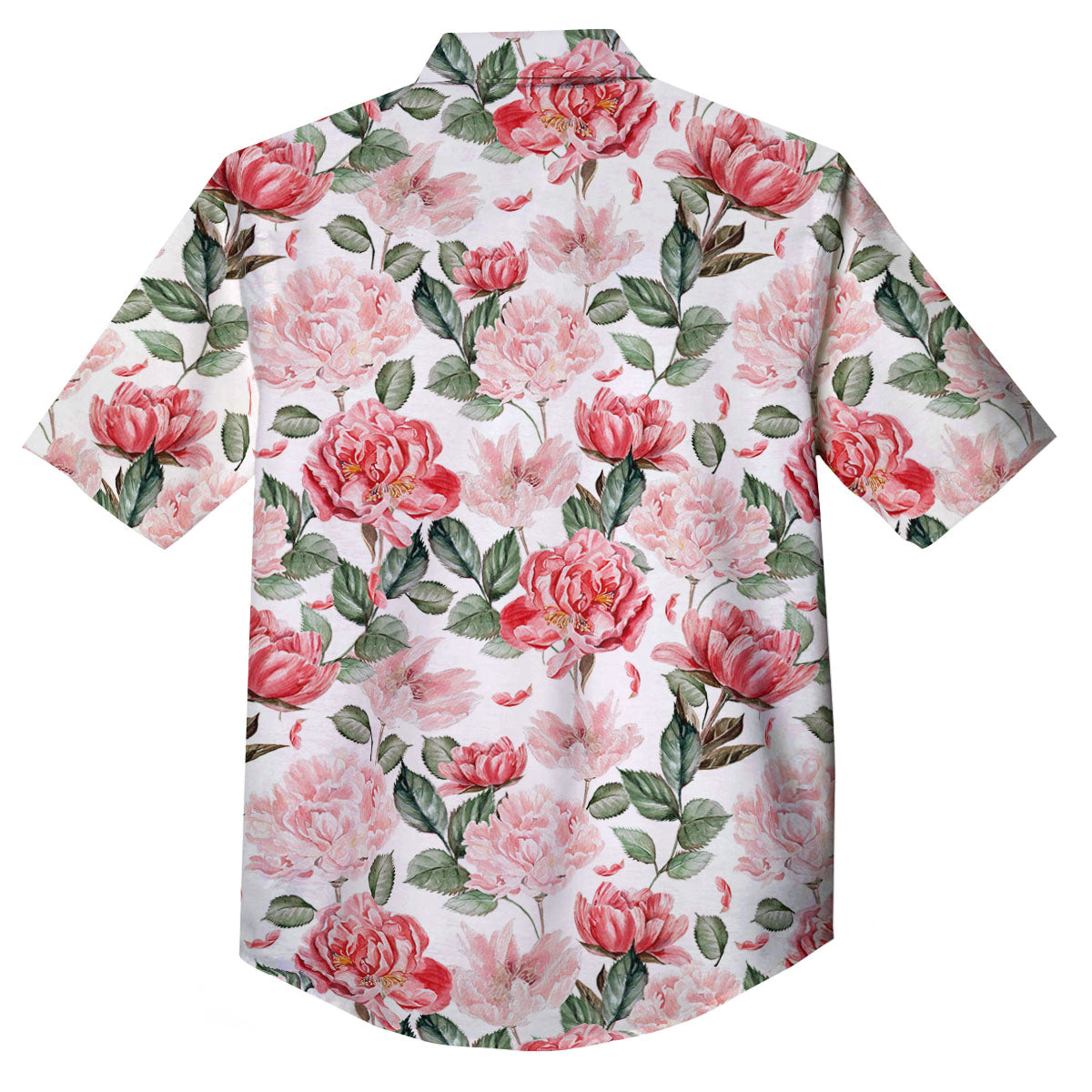 Peony Pink Print Pattern Button Up Shirt-grizzshop