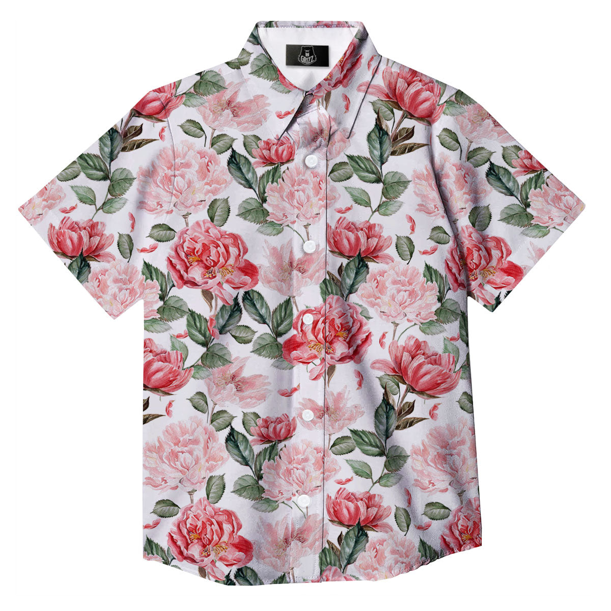 Peony Pink Print Pattern Button Up Shirt-grizzshop