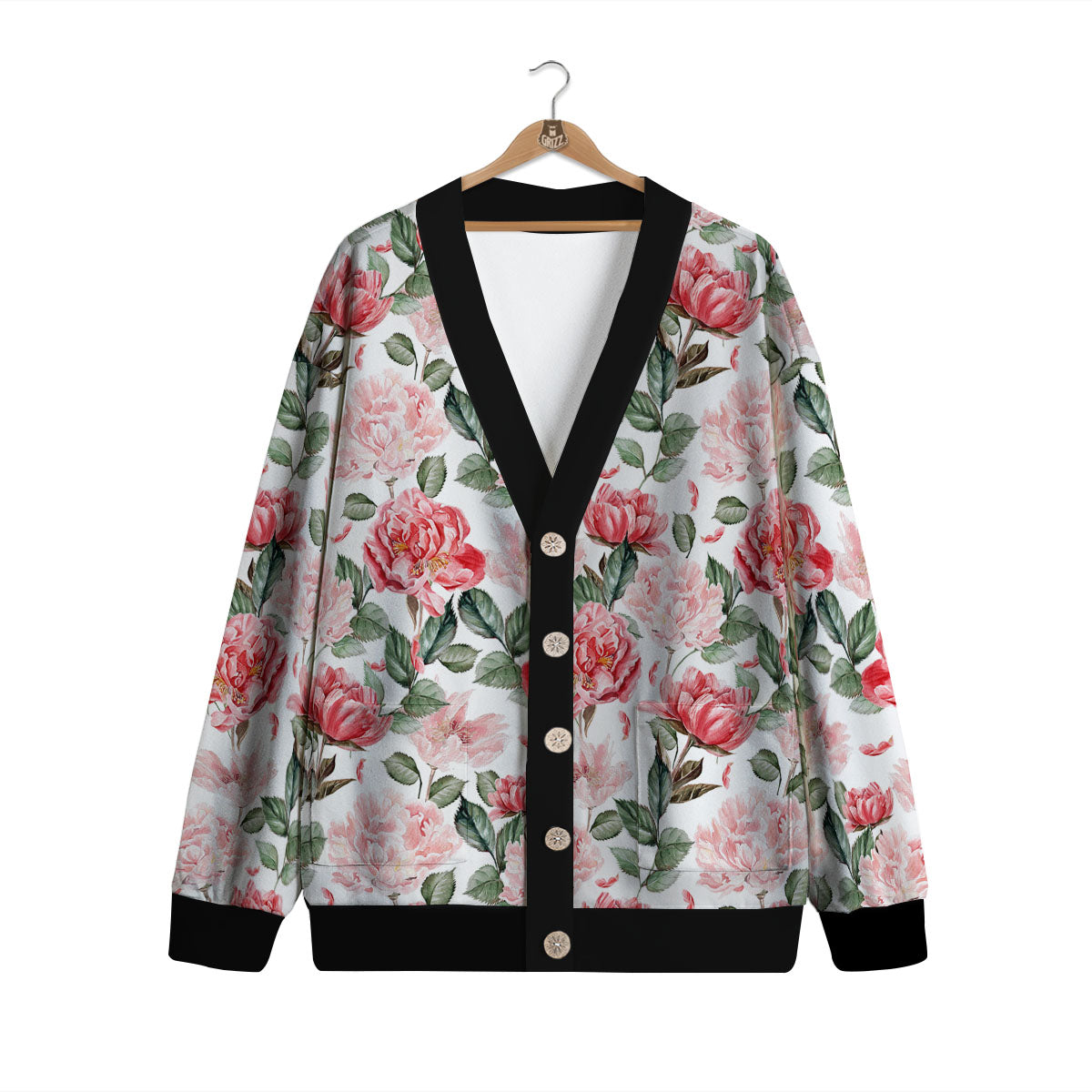 Peony Pink Print Pattern Cardigan-grizzshop