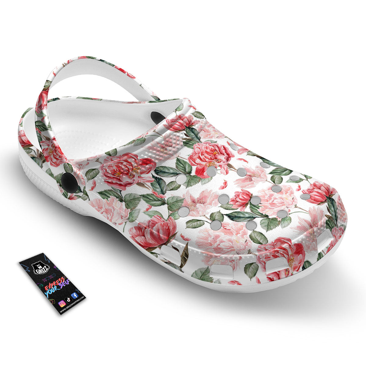 Peony Pink Print Pattern Clog-grizzshop