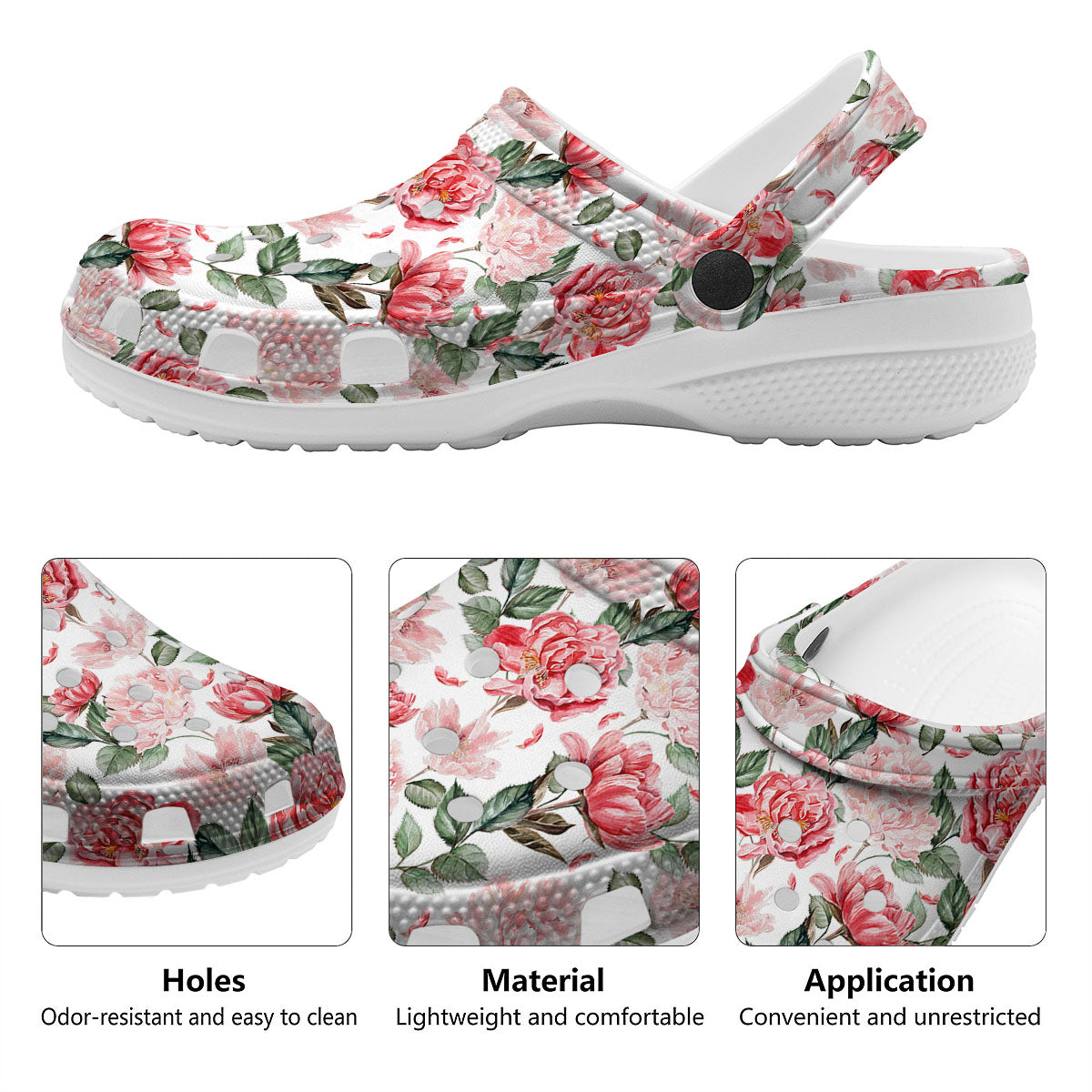 Peony Pink Print Pattern Clog-grizzshop