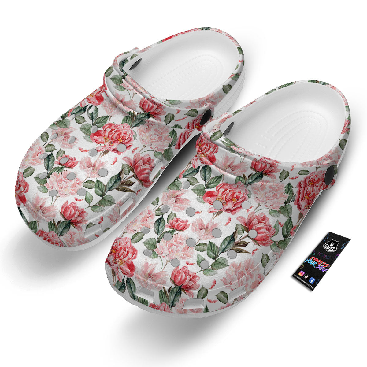 Peony Pink Print Pattern Clog-grizzshop