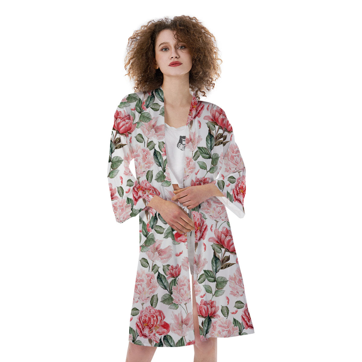 Peony Pink Print Pattern Kimono-grizzshop